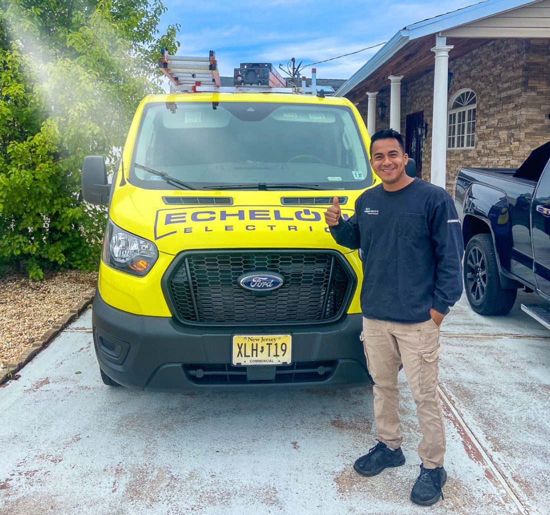Echelon Services technician with the branded service van at a Jersey Shore home