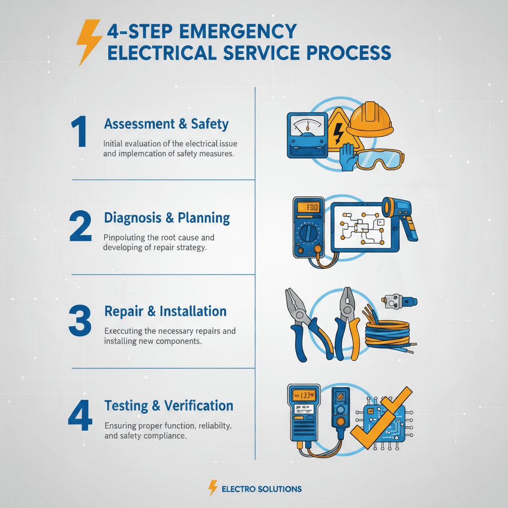 Infographic showing the 4-step emergency electrical service process.
